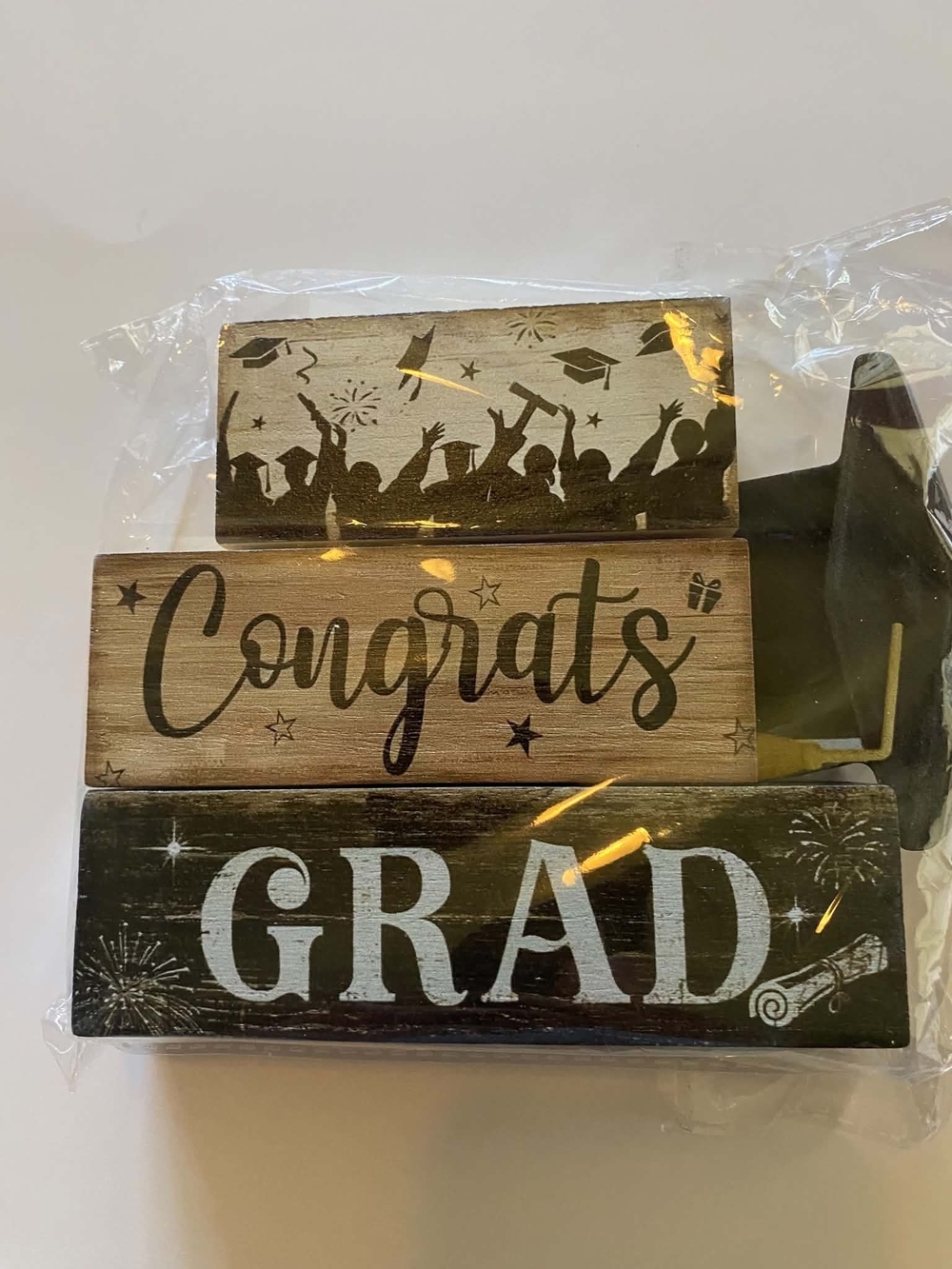 Graduation Wooden Block Stack "Congrats Grad" - Neutral Tones